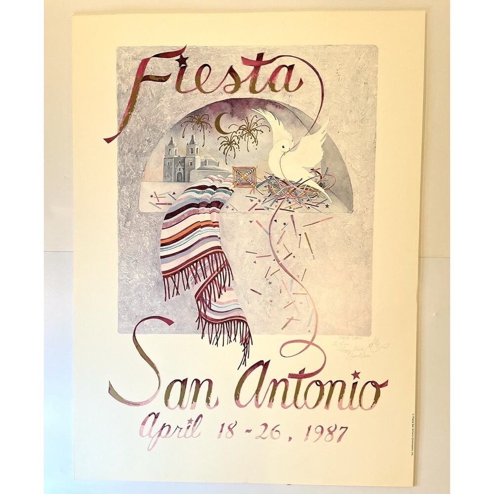 Fiesta San Antonio Poster Art Print 1987 Texas David Caris Signed Matted Vintage